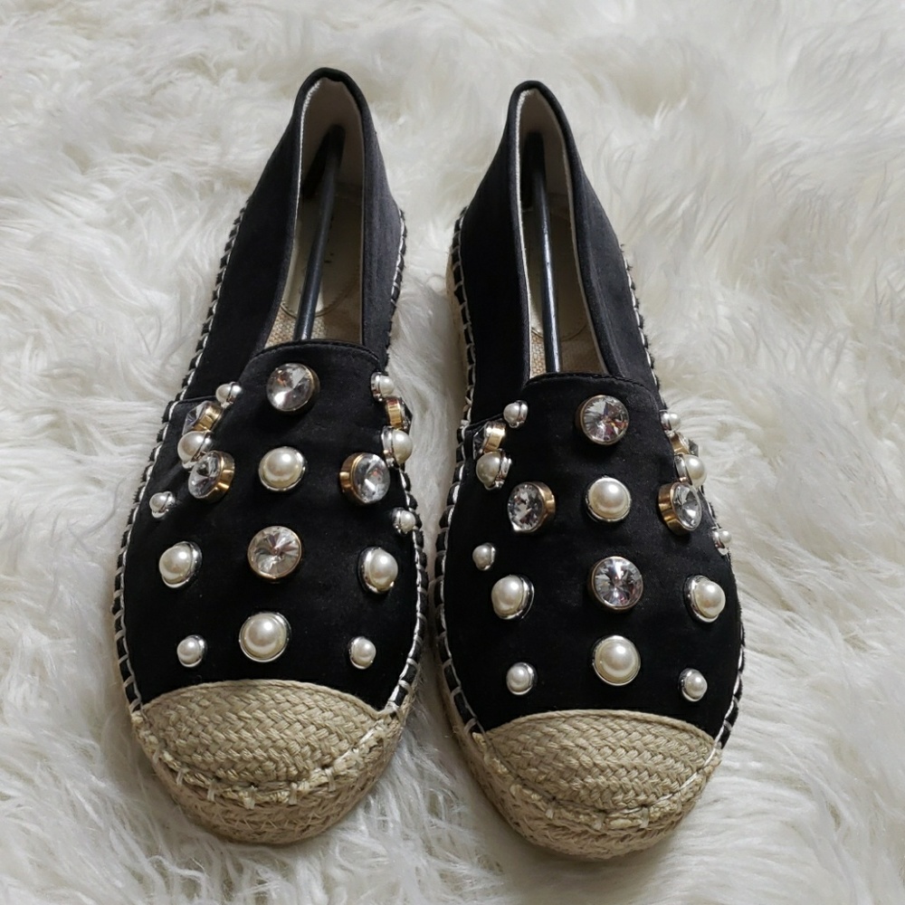 Pearl stone embellished espadrilles